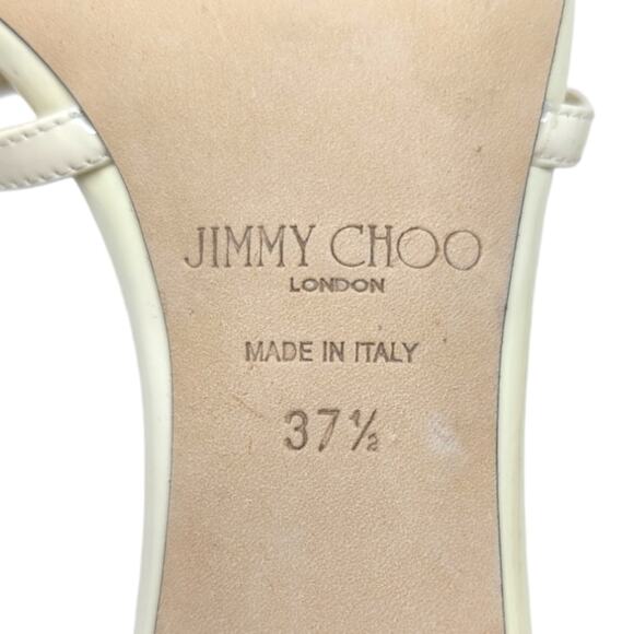 Jimmy Choo Ria 65 square toe mule slide strappy sandal cream black patent 37.5 - Picture 10 of 13